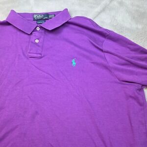 Polo Ralph Lauren Polo Shirt Mens XXL Purple Custom Fit Teal Pony Cotton Mesh
